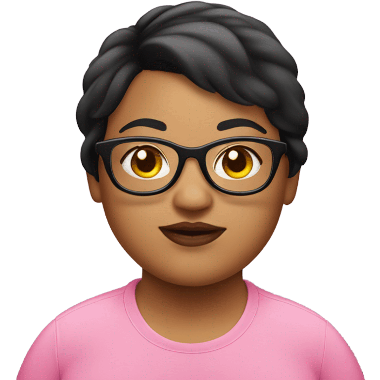 Fat girl with pink glasses black short hair emoji