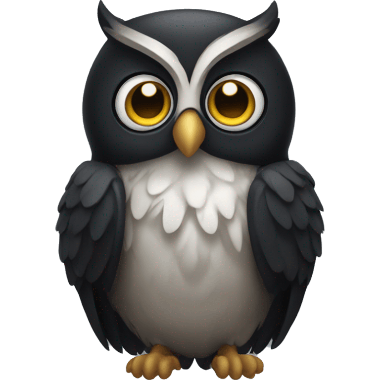 An owl wearing a black Nqy  emoji