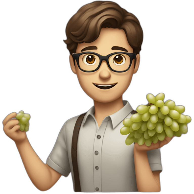 Classy short-brown-haired, bitter, bespectacled young man throwing grapes emoji