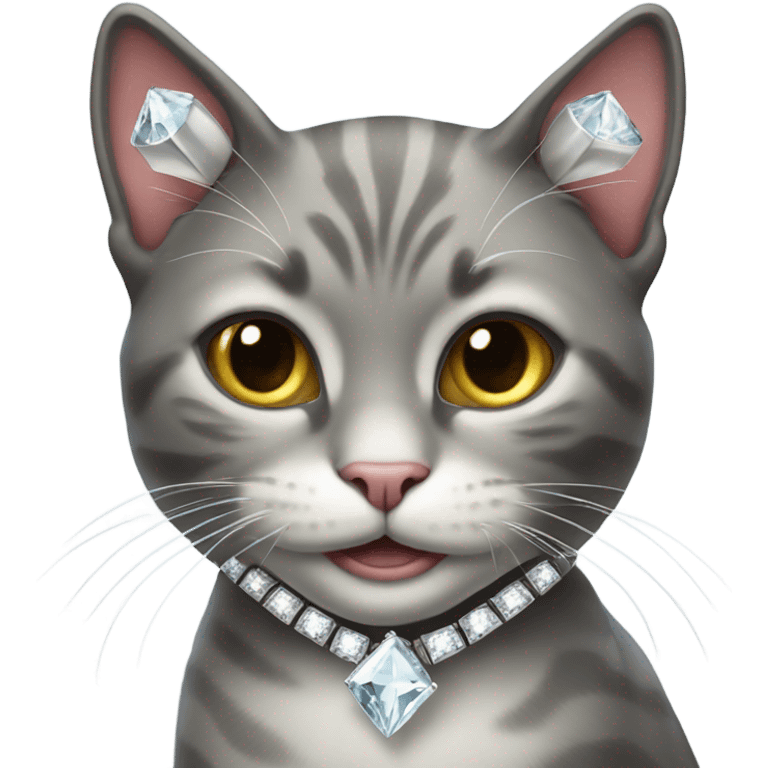 Cat with diamond necklace and diamond teeth emoji