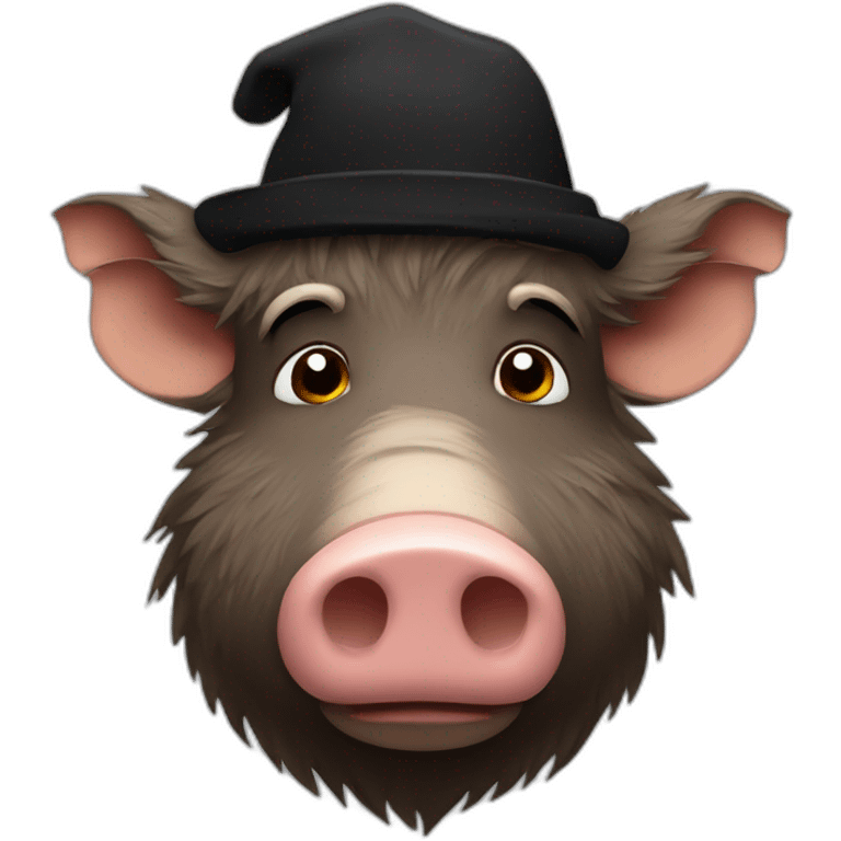 Really sad brown boar in a black winter hat emoji