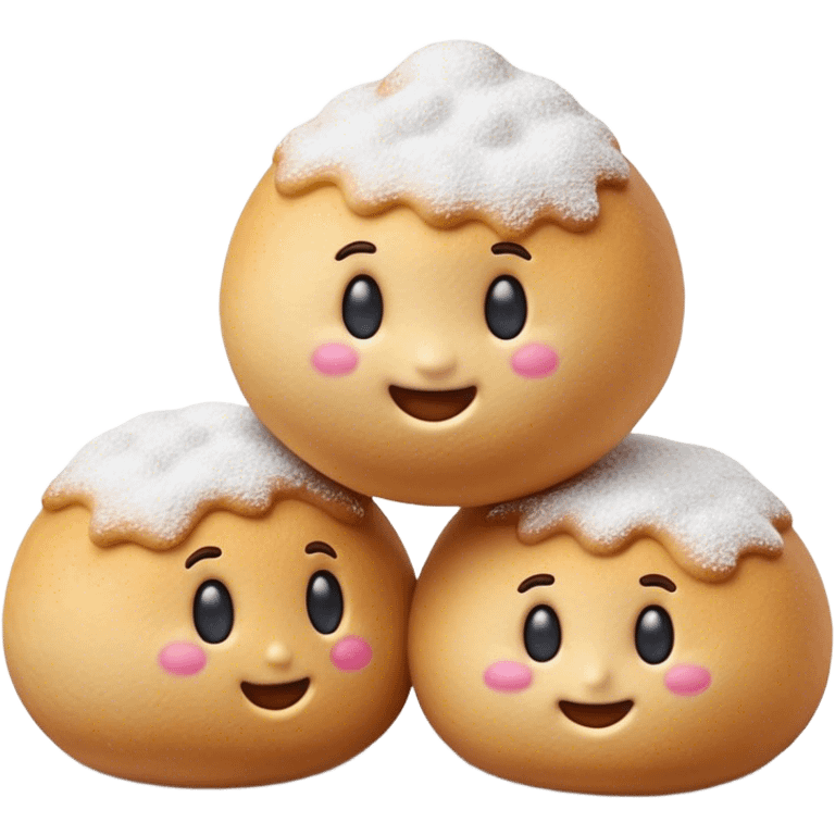 Cinematic Realistic Fritule Dessert Emoji, featuring small, fluffy dough balls dusted with powdered sugar rendered with delicate textures and warm, inviting lighting. emoji