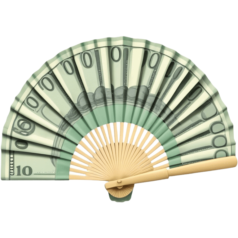 A hand-held money fan used for cooling off, crafted entirely from banknotes emoji