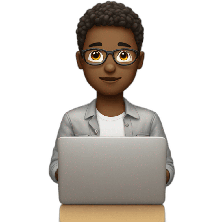 Boy with laptop in hand without glases emoji