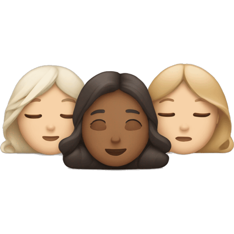 Three tired Women laying on the ground. Different skin colours emoji