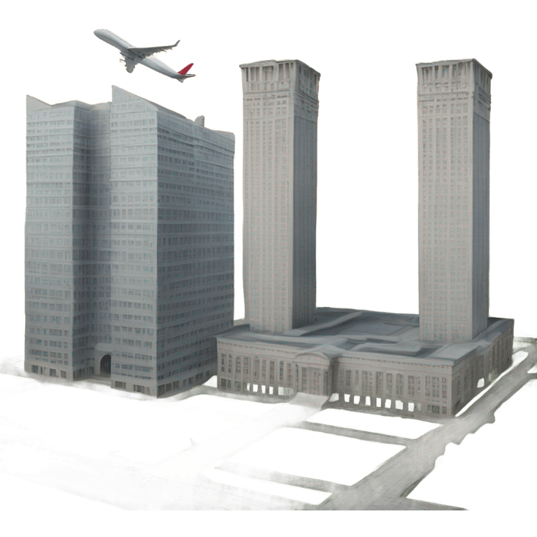 Two Large building towers with an airplane into  emoji