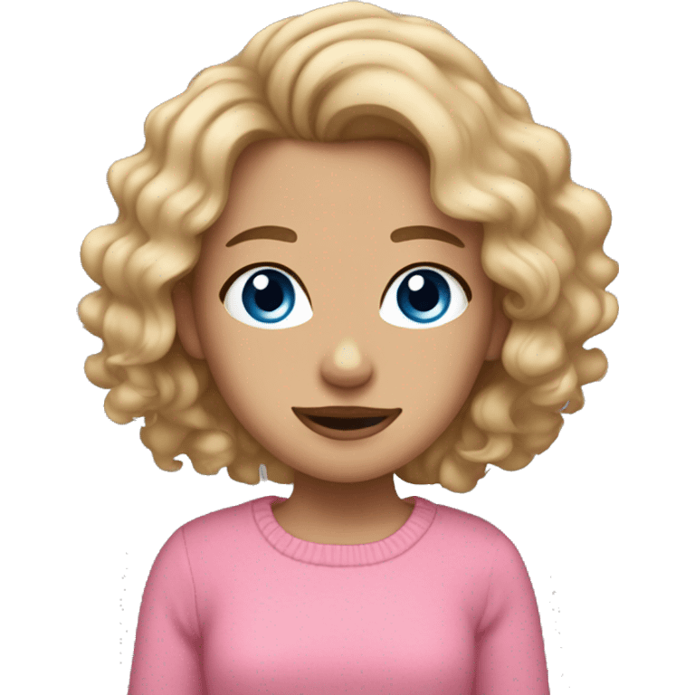 dark blonde wavy haired girl, blue eyes, tanned, pink jumper skin,  emoji