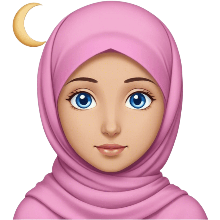 Turkish beautiful finish Konya girl blue eyes with lila pink color and ramadan moon hijab  emoji