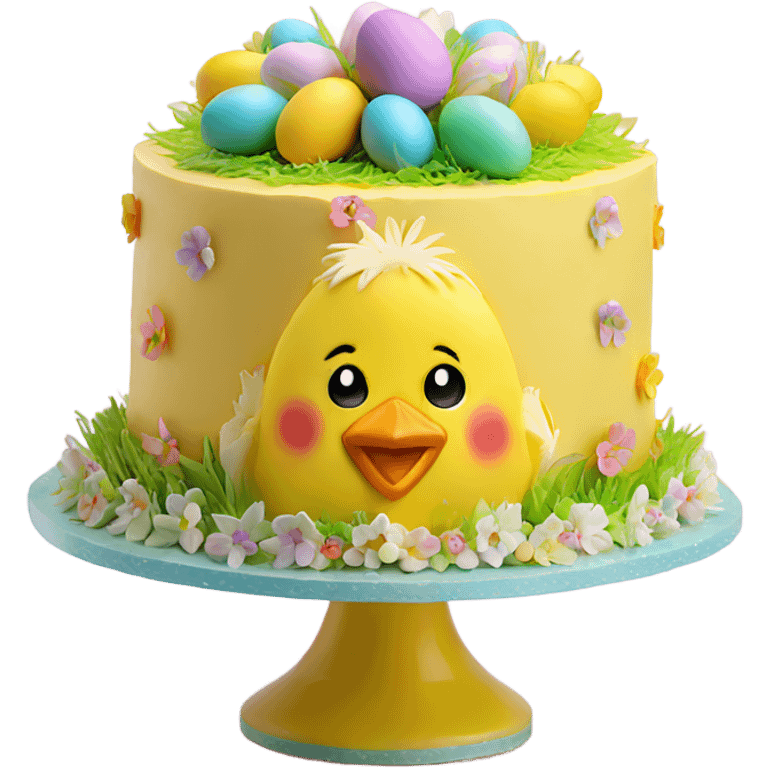 beautifully decorated 2 tier Easter chick cake emoji