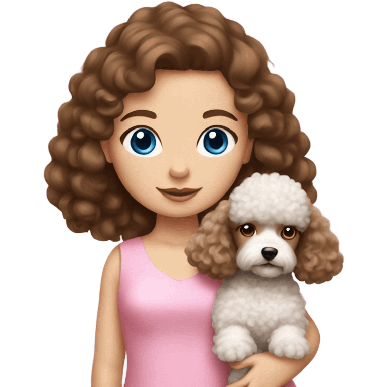 Brown hair blue eyes girl with poodle puppy with pink dress emoji