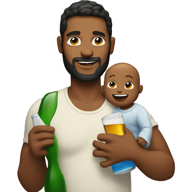 man holding beer and baby emoji