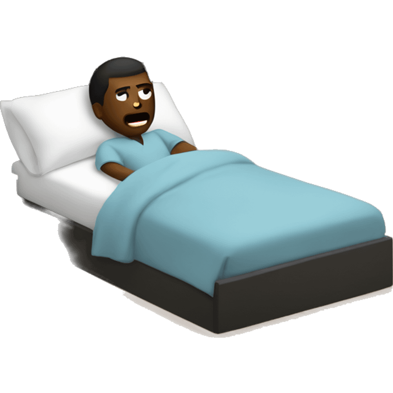 “Black man, sick in bed, flushed face, thermometer, full body in bed.” emoji