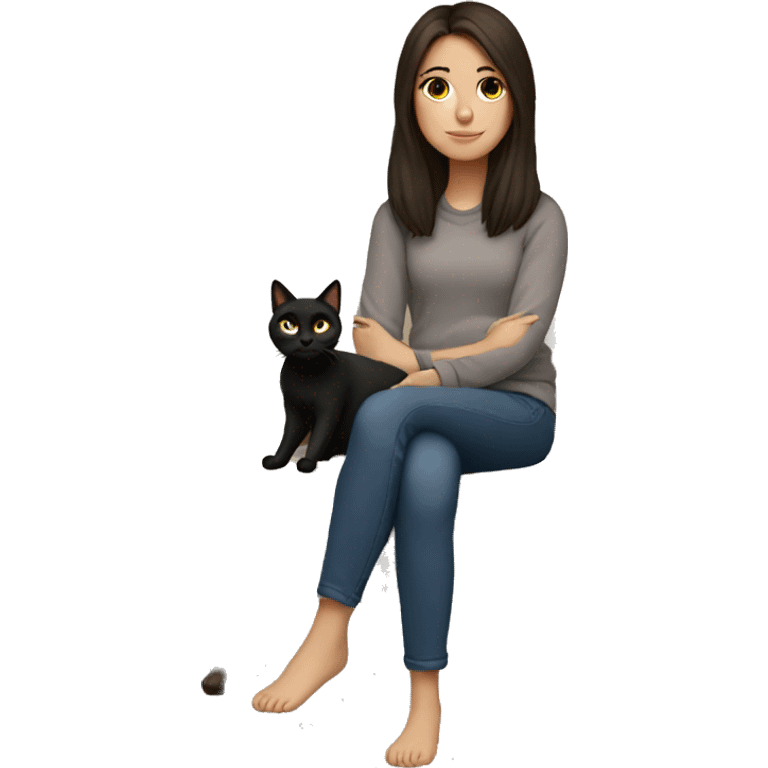 brunette girl with black cat sat on her lap emoji