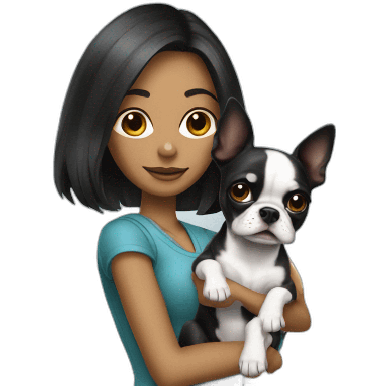 hot female robot holding boston terrier chihuahua emoji