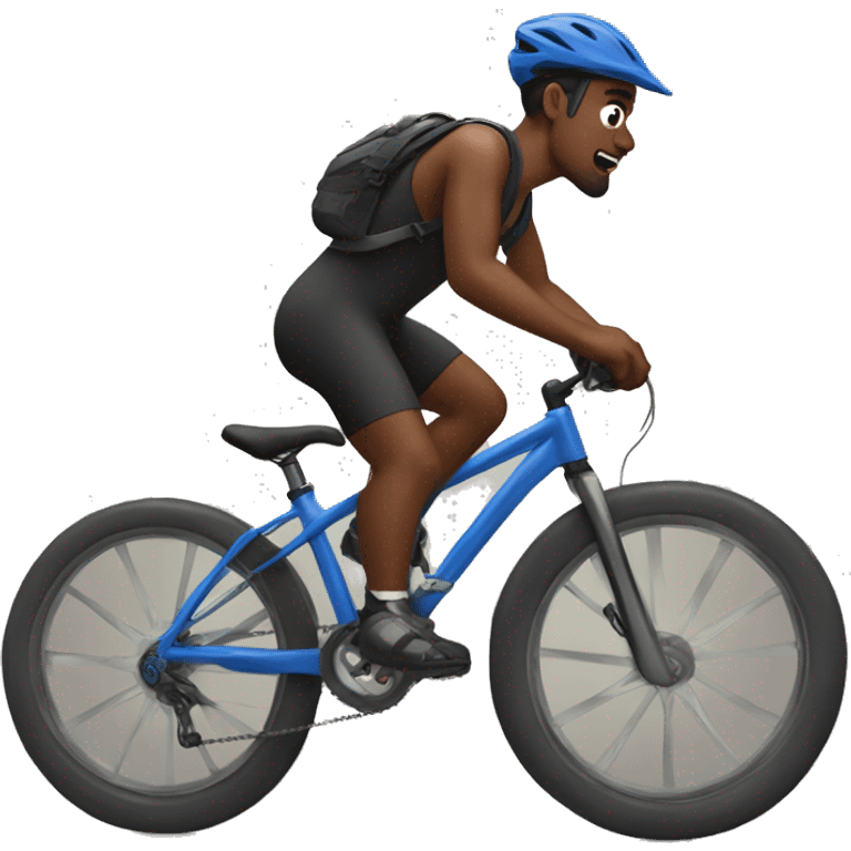 Man riding mountain bike with black boxer running alongside him emoji