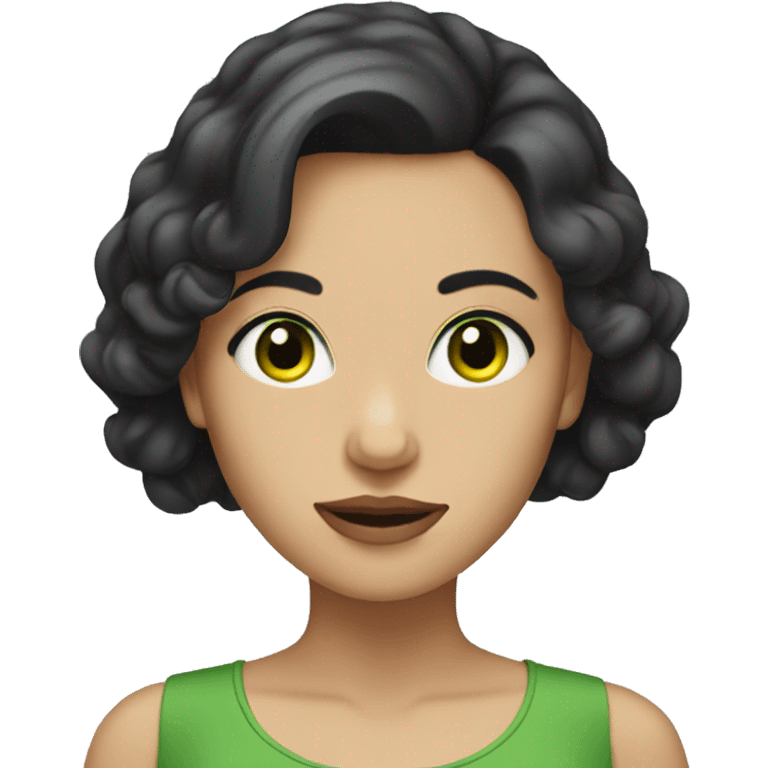 woman with short dark hair and green eyes emoji