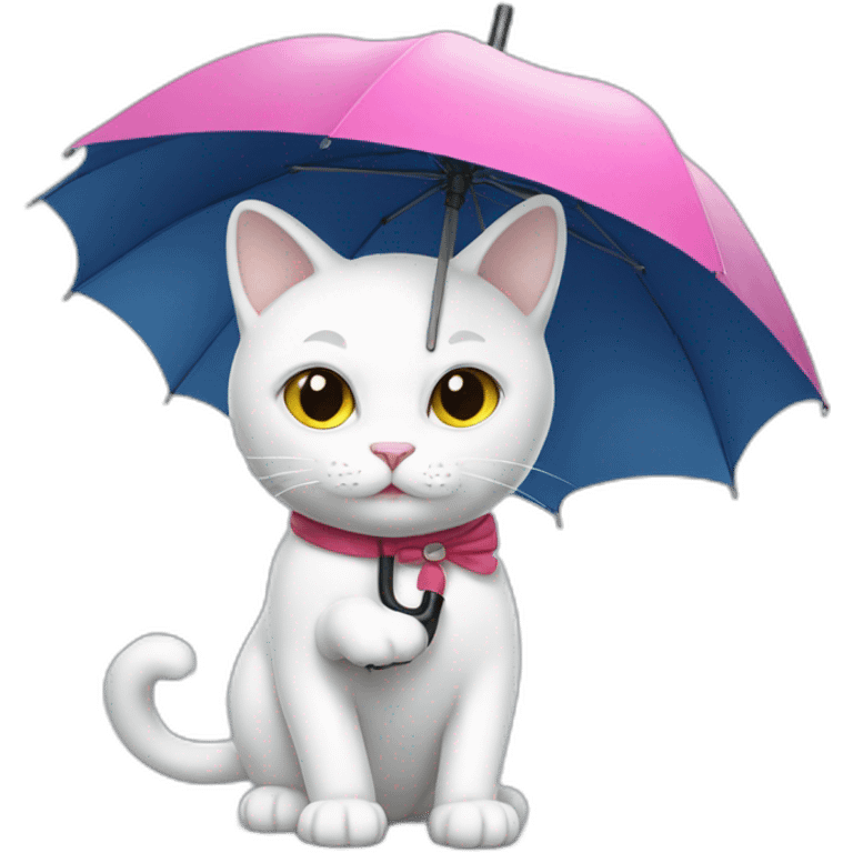 white cat with an umbrella emoji