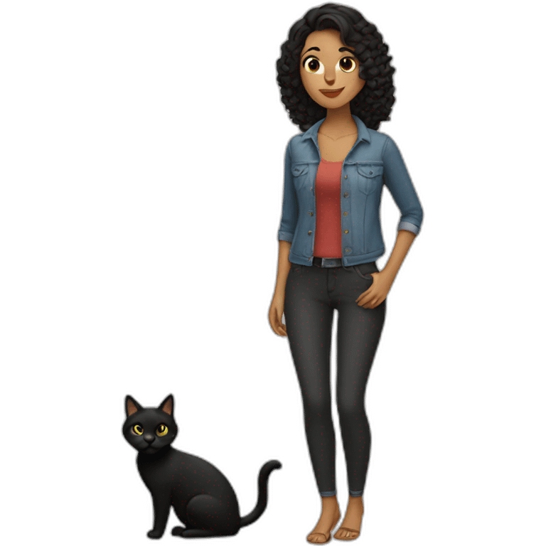 Latina woman with a black cat emoji