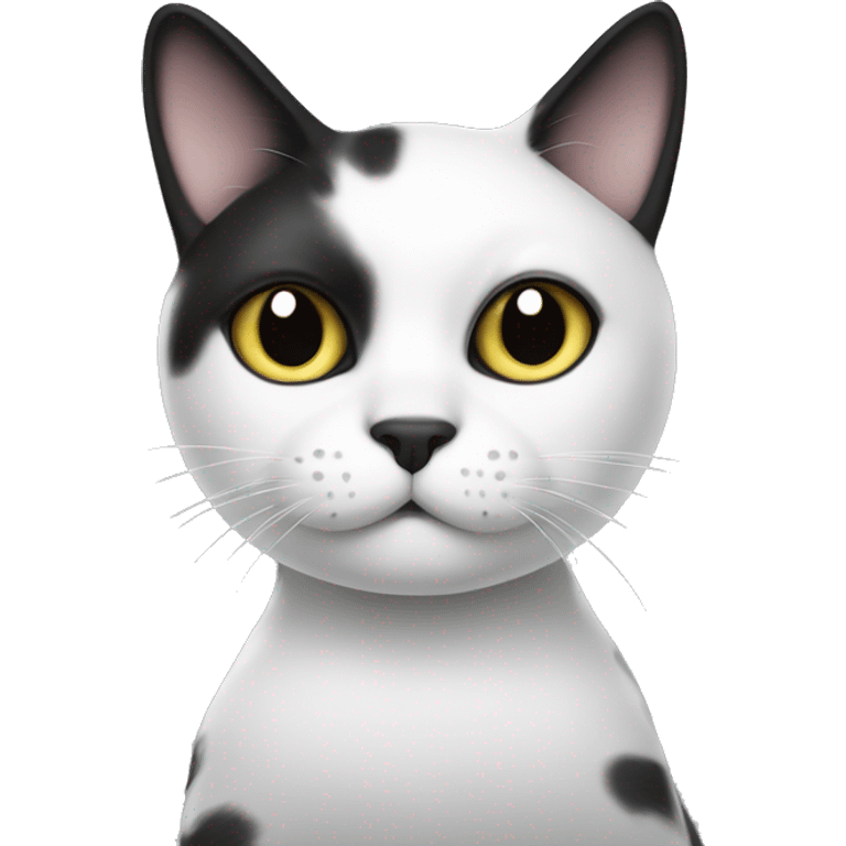 Black and white cat, black dots on both ears and only one eye emoji