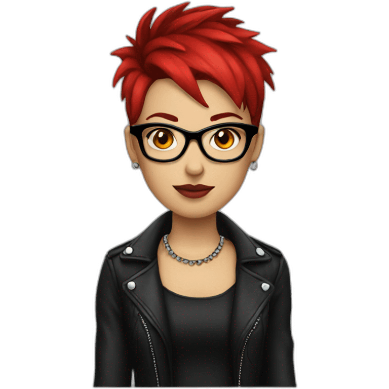 Female punk, glasses,Earrings, red and black short hair emoji