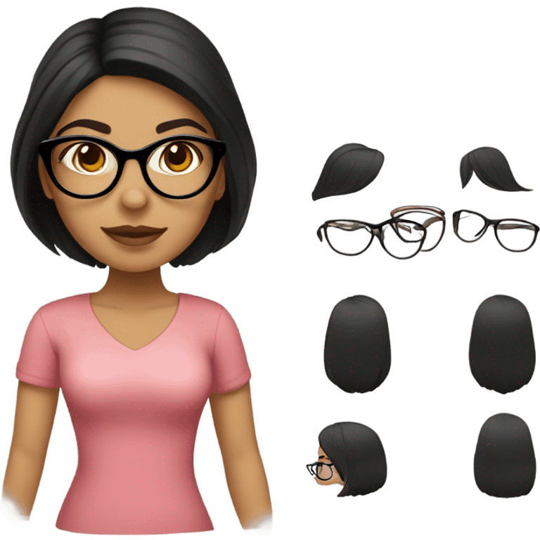 a pretty girll full body with dark hair and glasses and makeup latina emoji