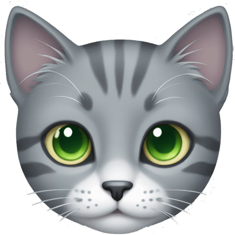 grey cat with green eyes and small white patch on chest emoji