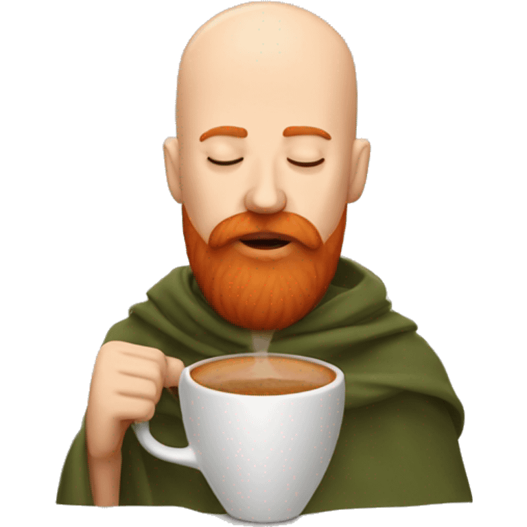 Bald man with red beard and mustache inside blanket eyes closed sipping coffee emoji