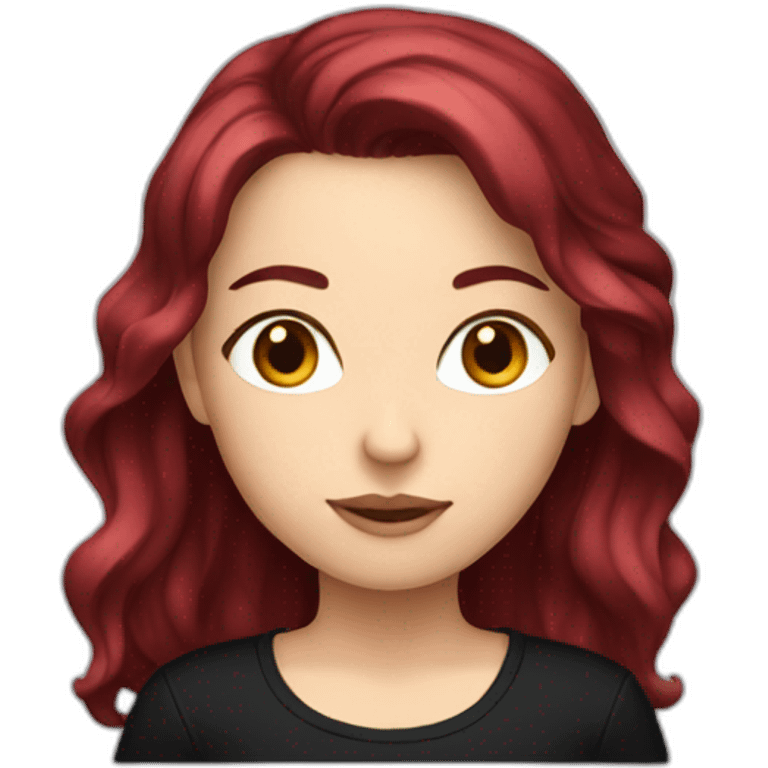 a white girl with burgundy hair in a black T-shirt emoji