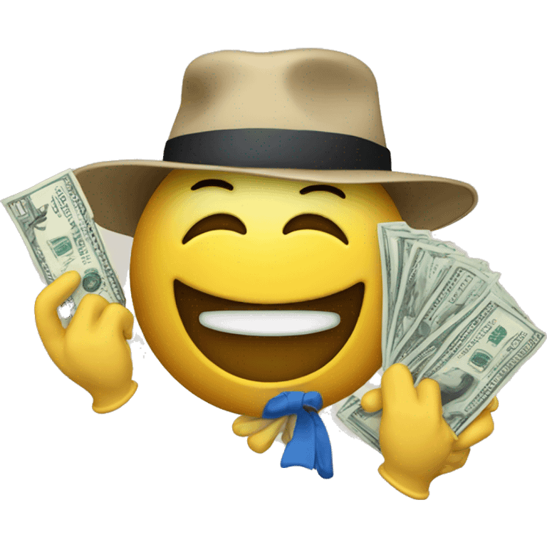 Emoji with bue hat and it's hands are flex money emoji