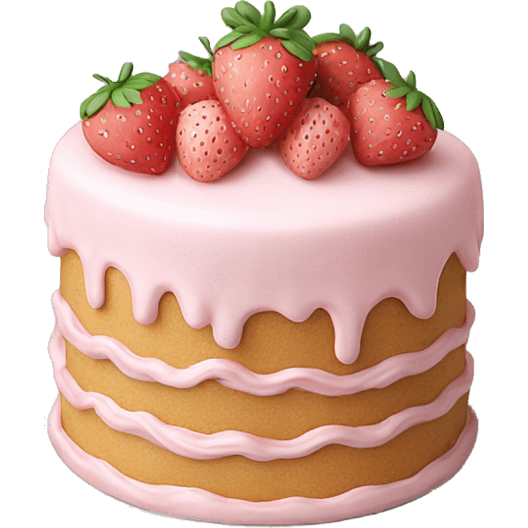 Light Pink strawberries and cream birthday cake  emoji