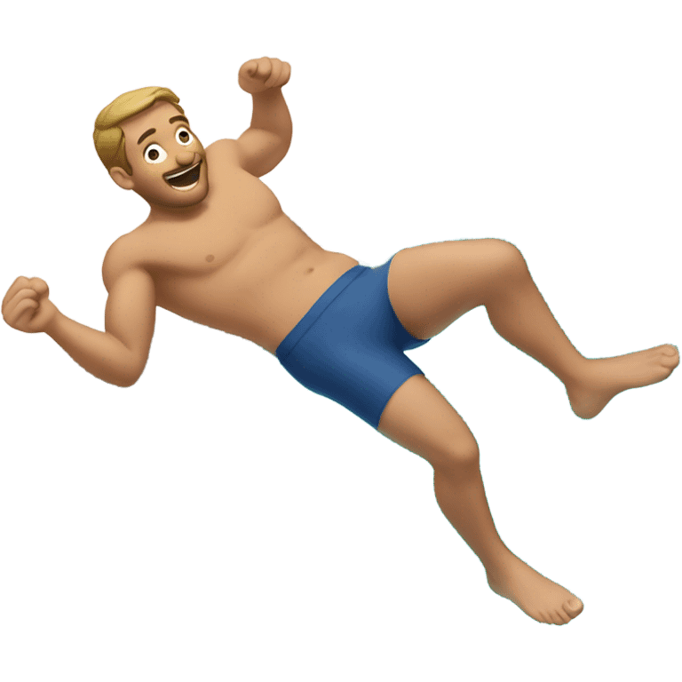 An emoji of a fair-skinned man happily diving headfirst into a pool. emoji