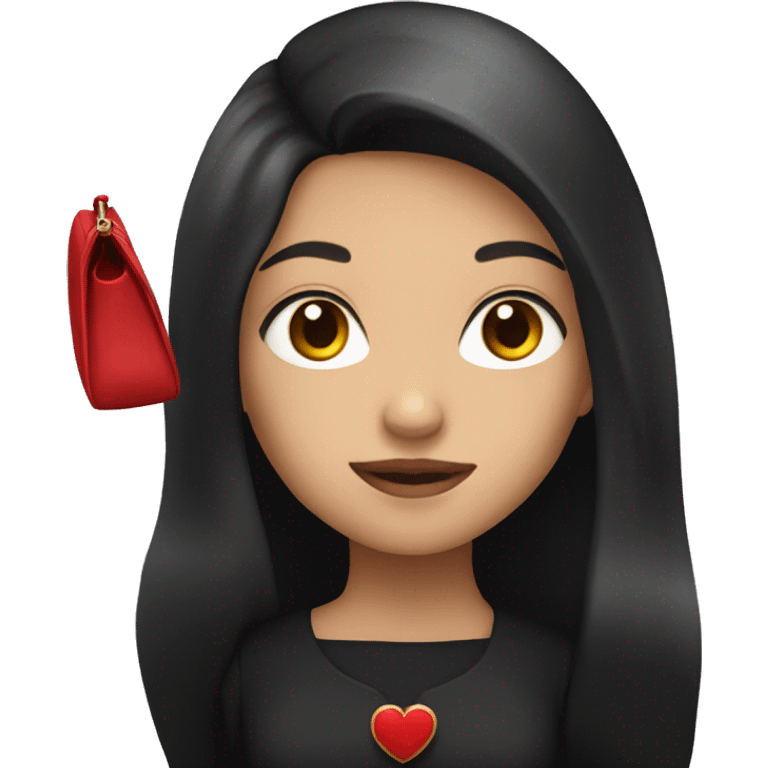 girl in a black dress with a red bag and black long hair emoji