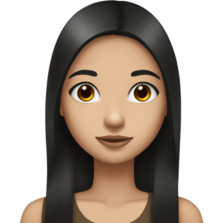 Girl with straight black long hair, brown eyes, white skin, and lashes emoji