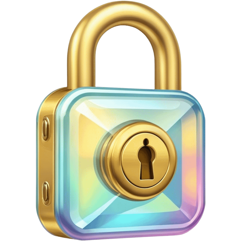 Holographic and glassmorphic golden lock emoji