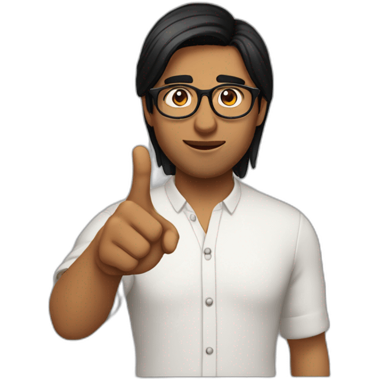 indian guy with fair skin with straight hair with round fully circular glasses black eyes black hair pointing hand towards the left side emoji