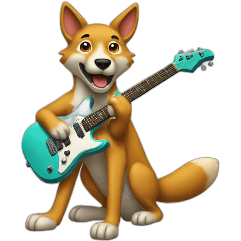 A dingo playing an electric guitar emoji