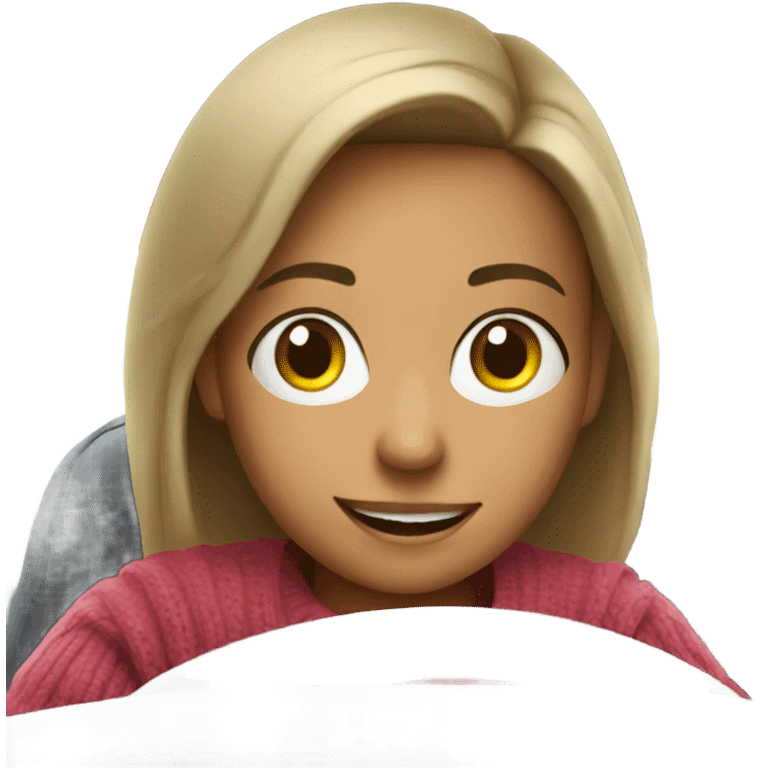 smiling girl in sweater driving car emoji