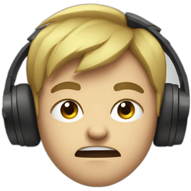 boy with headphones and very angry emoji