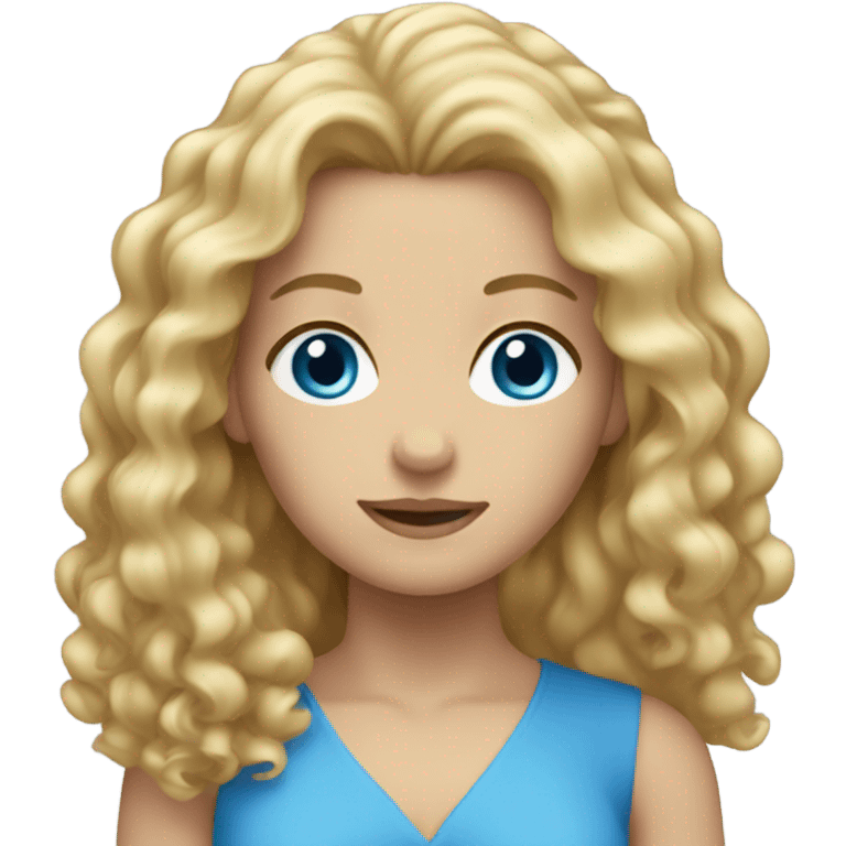 white woman with long blond curly hair and blue eyes emoji