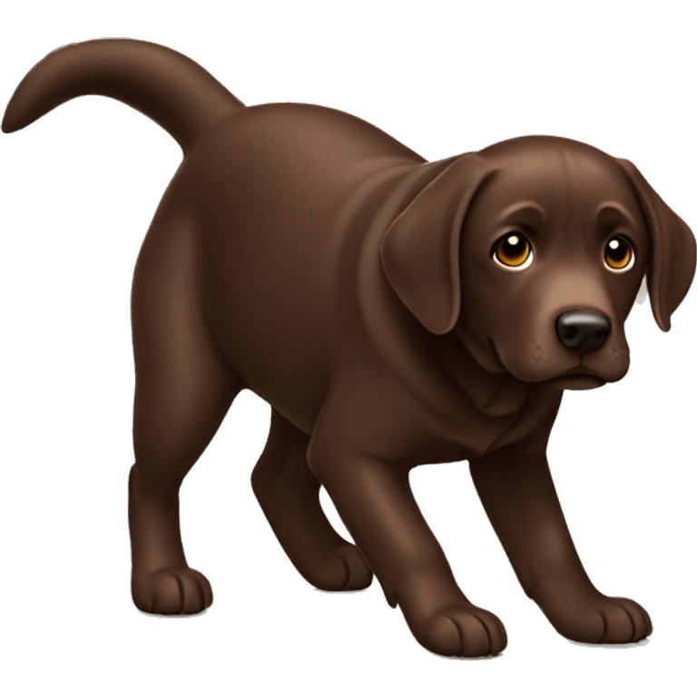 Chocolate Labrador doing doggy downward emoji