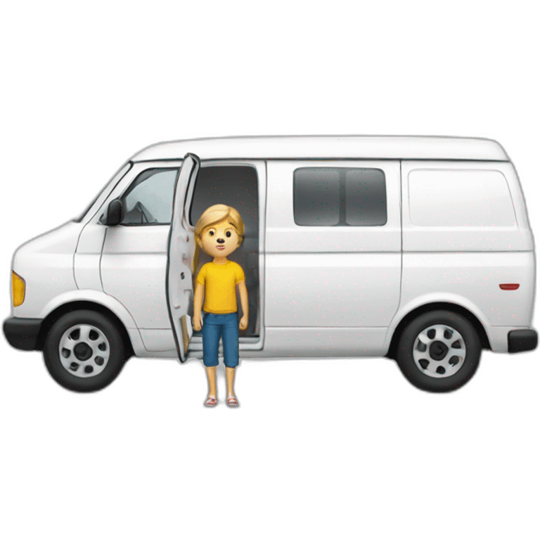 a white van and a child inside emoji