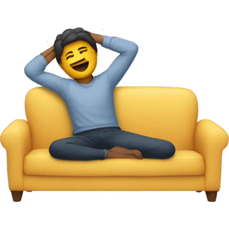 A person lying on a sofa, one leg crossed over the other, with hands behind the head, relaxing in a cozy setting emoji