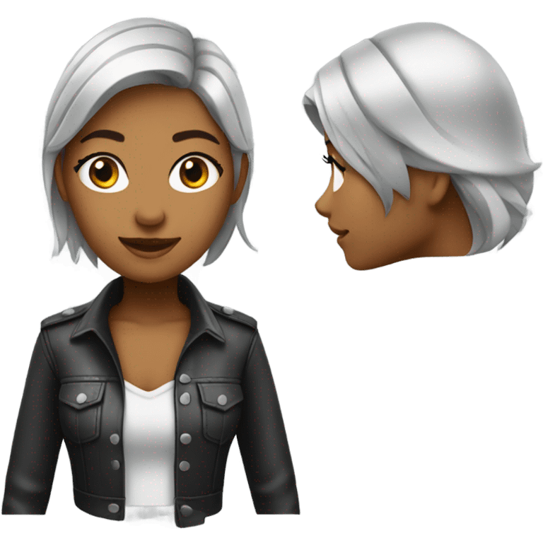 Young woman with silver hair wearing leather shirt  emoji