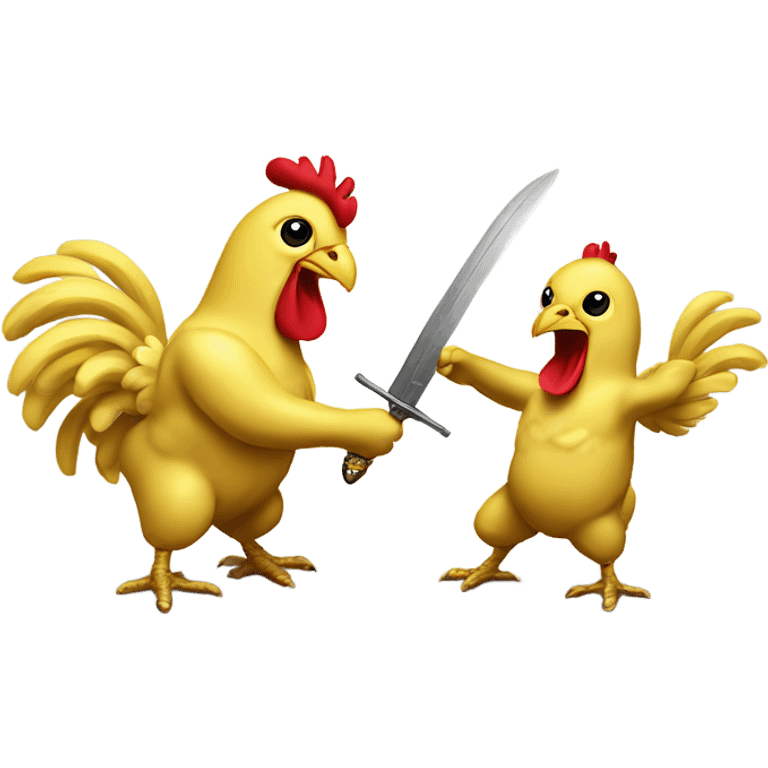 Chickens sword fighting using bananas emoji