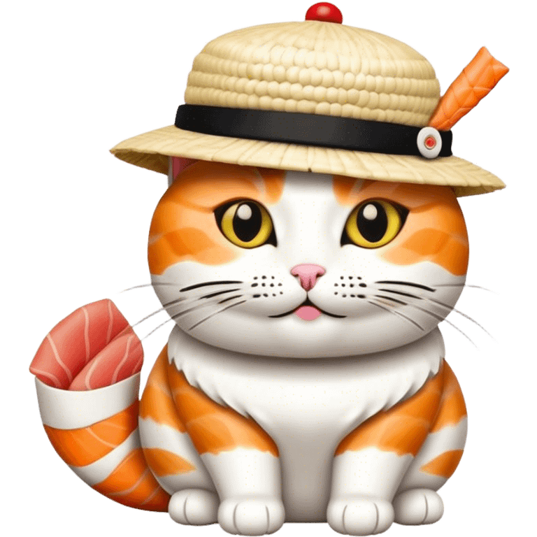 cat wearing a hat made out of sushi emoji