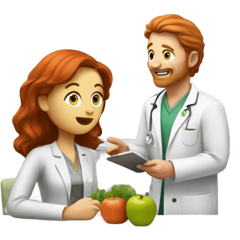 red hair nutritionist with a patient emoji