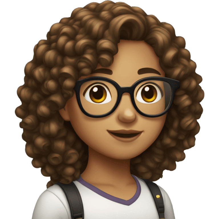 girl with long  brown and black curly hair and fair with glassesskin emoji