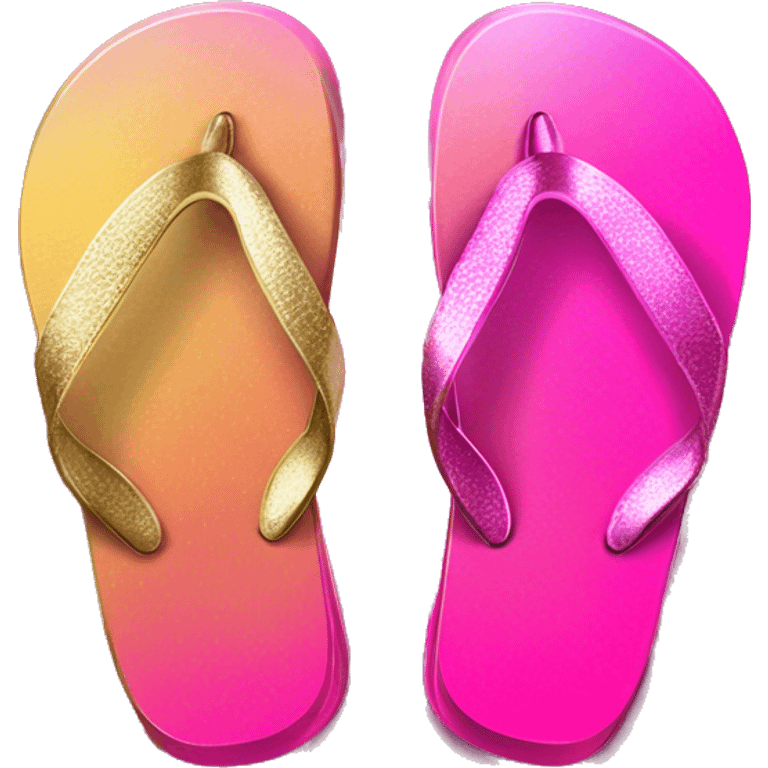 Realistic metallic gold hot pink gradient pair of summer flip flops isolated. emoji