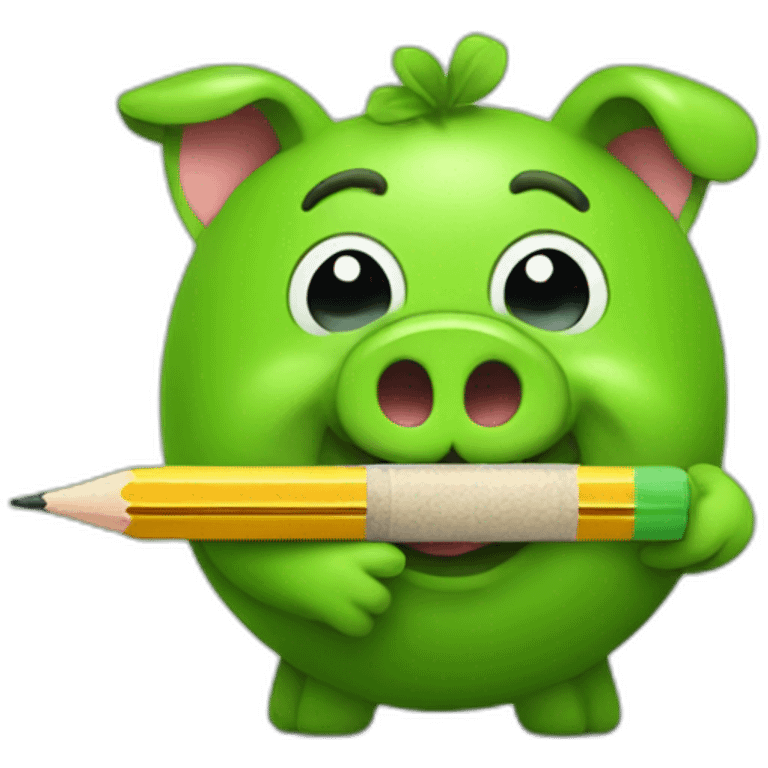 green piggy holding a pencil emoji