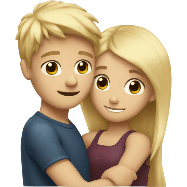 Blonde boy hugging brunette girl emoji